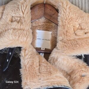 NWT  Avec‎ Les Filles Faux Shearling Moto Biker Jacket Size Small